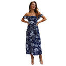 Fashion Off-the-shoulder Ruffled Design Women Boho Floral Print Maxi Dress