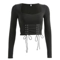 Hot Sale Women Square Neck Long-sleeve Lace-up Design Crop Top