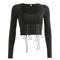 Hot Sale Women Square Neck Long-sleeve Lace-up Design Crop Top