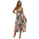 Women Fashion V Neck Side Lace-up Floral Print Slip Dress