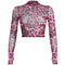 Women Fashion Long-sleeve Leopard Print Mesh Hollow Out Design Crop Top