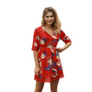 Cute Women Casual Patchwork Hollow Lace Design Half-sleeve Floral Print Dress