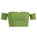 Women Off-the-shoulder Short-sleeve Ruffle Design Solid Color Crop Top