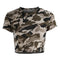 Women Round Collar Short-sleeve Camouflage Print Crop Top