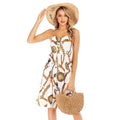 Women New Buttoned Defined Waist Design Graphic Print Slip Dress