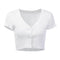 Women Fashion V Neck Short-sleeve Button Design Knitted Crop Top
