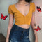 Hot Sale Women Basic Solid Color V Neck Button Design Knitted Crop Top