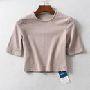 Women Fashion Basic Round Collar Short-sleeve Solid Color T-shirt