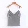 Women Fashion V Neck Plaid Print Spaghetti Strap Camisole