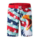 Men Eagle Print Drawstring Beach Shorts