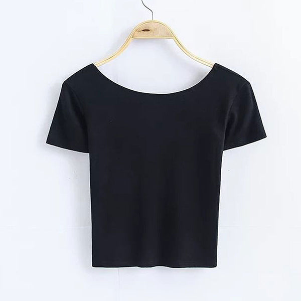 Hot Sale Women Simple Basic Solid Color Short-sleeve Crop Top