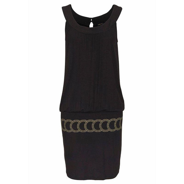 Women Round Neck Sleeveless Graphic Print Figure Flattering Knit Dress