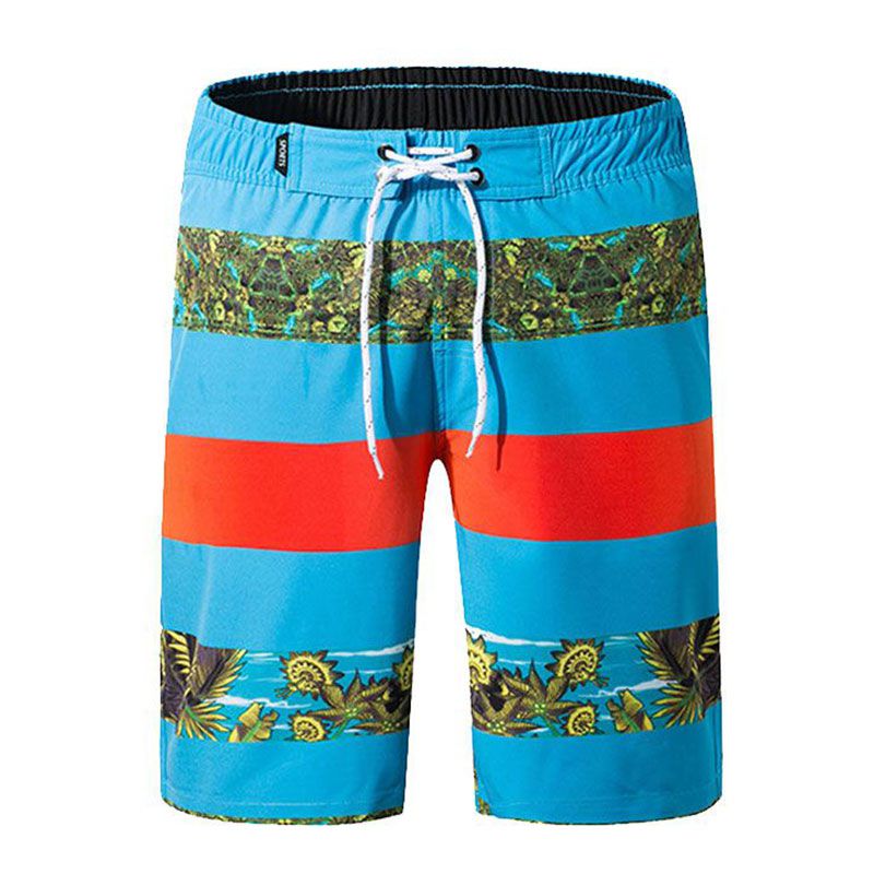 Men Striped Print Quick Drying Beach Shorts