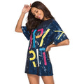 Women Fashion Round Neck Letter Print Sequins Loose T-shirt Dress