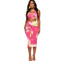 Women New Tie Dye Design Crop Top Lace-up Tight Skirt Set