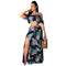 Women Floral Print Off-the-shoulder Ruffled Crop Top And Lace-up Side-slit Skirt Set