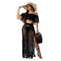 Women Sexy Hollow Out Tassels Design Off-the-shoulder Crop Top Loose Skirt Knit Set