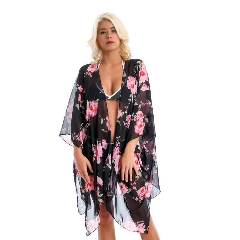 Hot Sale Women Fashion Loose Floral Print Chiffon Cover-ups