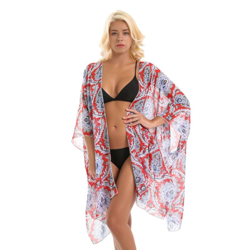 Freshing Fashion Style Women Floral Print Ultrathin Chiffon Sun-protective Cover-ups