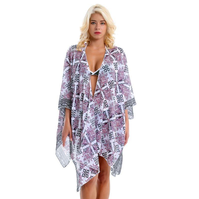 Women Fashion Geometric Rose Print Chiffon Sun-protective Cover-ups