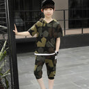 2 Pcs Junior Boys Star Print Short Sleeves Tops And Shorts