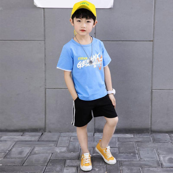 2 Pcs Youth Boys Letters Print T-shirts And Shorts