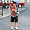 2 Pcs Youth Boys Patchwork Short Sleeves Tees And Shorts