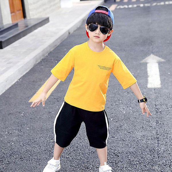 2 Pcs Youth Boys Letters Print Tees And Elastic Waist Shorts