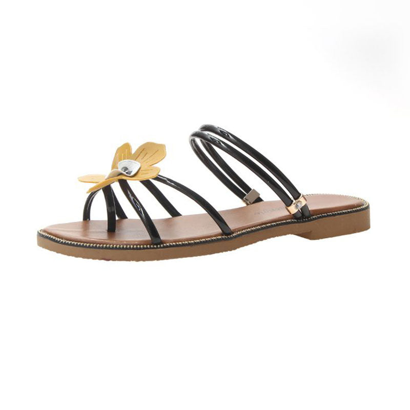 Flower Pattern Two Wearing Ways Design Flat Sandals Shoes