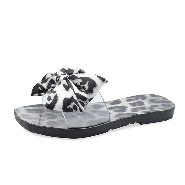 Bowknot Design Leopard Flat Slippers Shoes