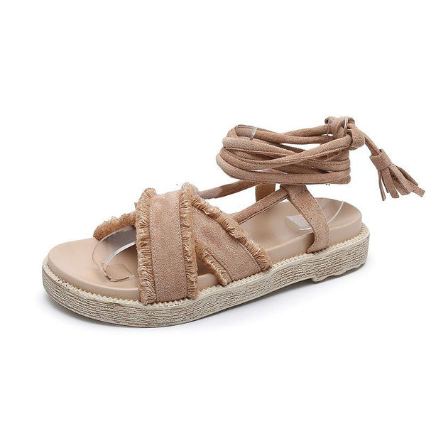 Fashion Suede Cross Lace-up Design Solid Color Sandals Shoes