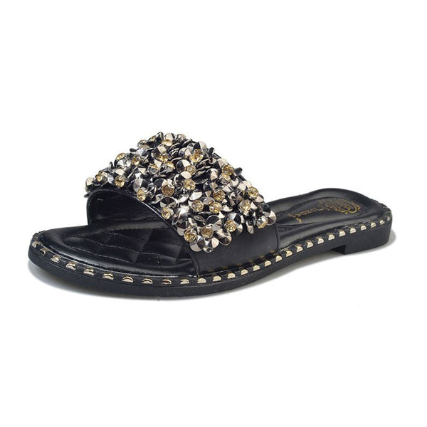 Beaded Design Antiskid Flat Slippers Shoes