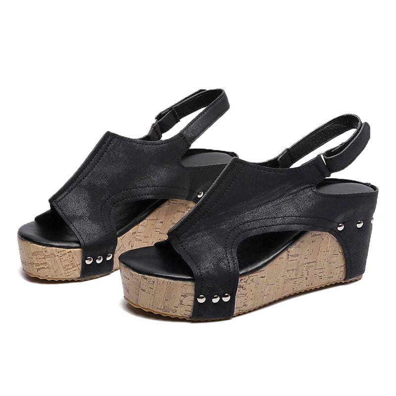 Peep-toe Studs Design Wedge Heels Sandals Shoes