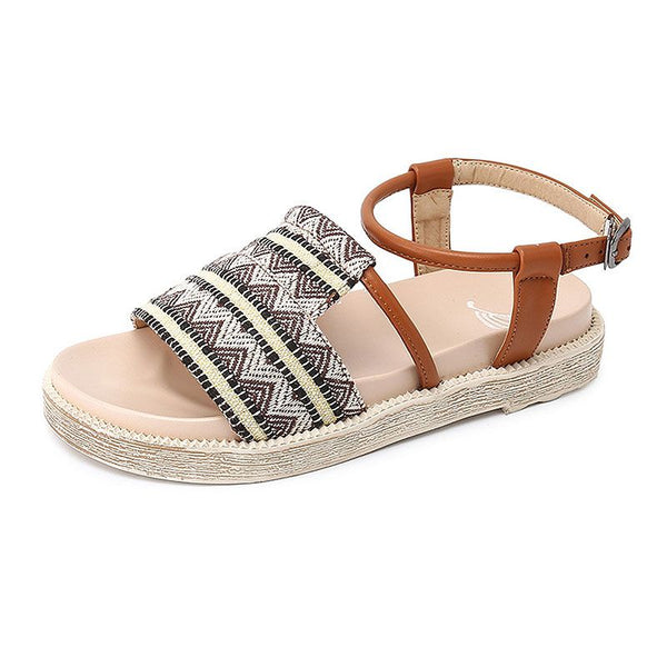 Ethnic Style Upper Geometric Print Design Buckle Ankle Strap Sandals Shoes