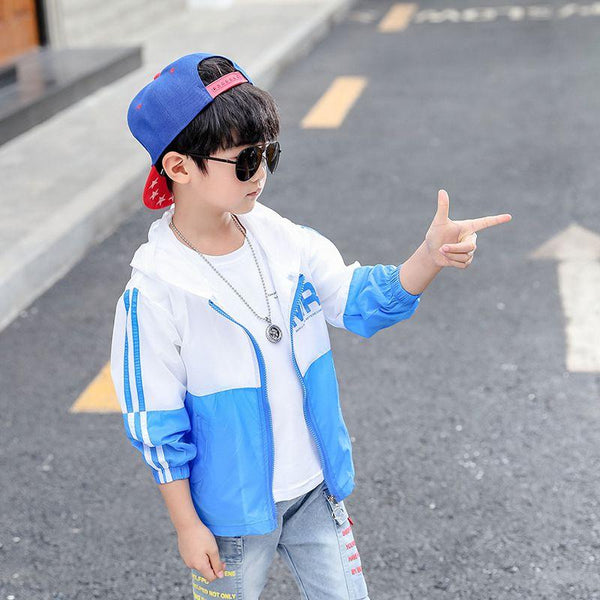 Boys Color Blocking Hooded Sun Protection Clothing
