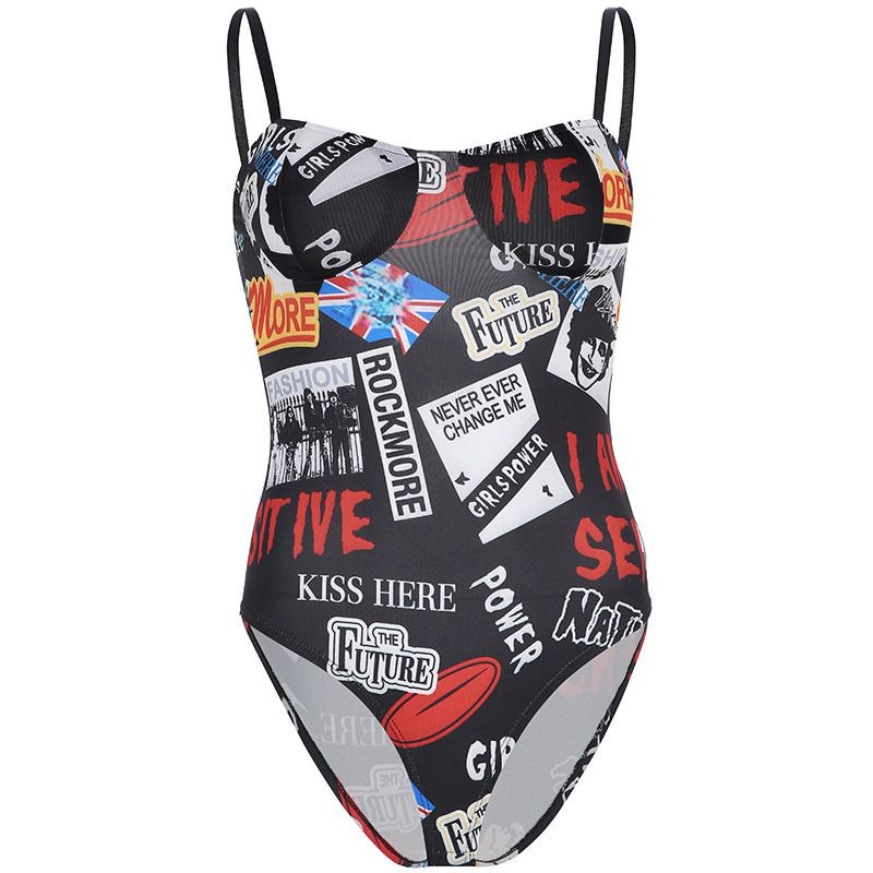 Modern Letters Logo Printed Women Sexy Strap Bodysuit