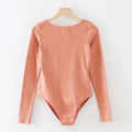 Women Basic Solid Color Long-sleeve U Shaped Neck Bodysuit