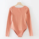 Women Basic Solid Color Long-sleeve U Shaped Neck Bodysuit