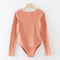 Women Basic Solid Color Long-sleeve U Shaped Neck Bodysuit