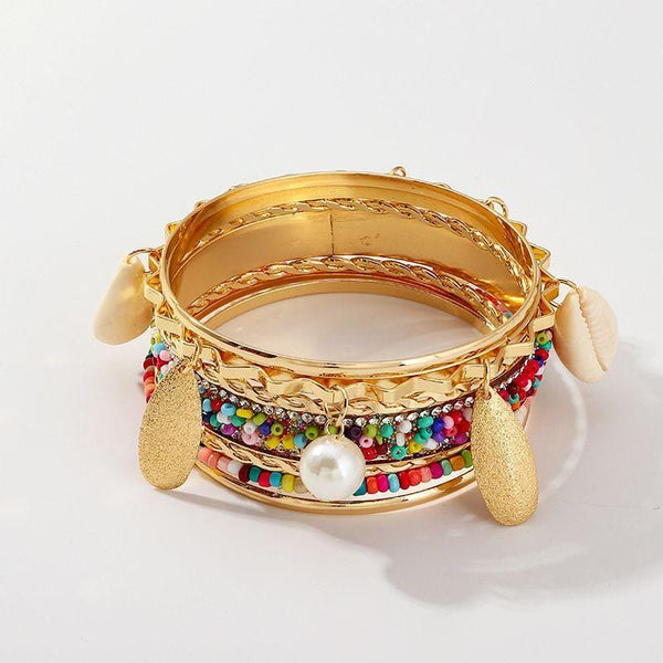 Women Multilayer Bohemian Style Colorful Beads Pearl Design Bangles