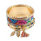 Women Multilayer Bohemian Style Colorful Beads Leaf Tassel Design Bangles