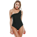 Asymmetric One-shoulder Frilled Design Solid Color One-piece Swimwear