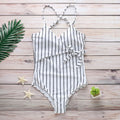 Classic Stripes Print Women Sexy Backless One-piece Swimwear