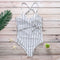 Classic Stripes Print Women Sexy Backless One-piece Swimwear