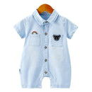 Newborn Cotton Lapel Short Sleeve Pocket Design Denim Romper