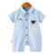 Newborn Cotton Lapel Short Sleeve Pocket Design Denim Romper