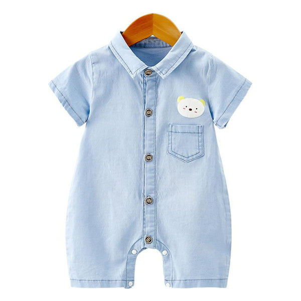 Baby Boy Lapel Bear Print Denim Romper