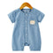 Baby Boy Round Collar Pocket Bear Print Denim Romper