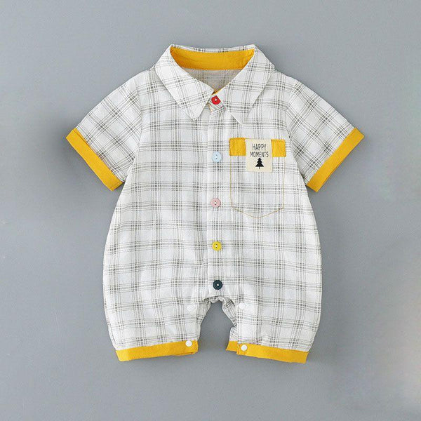 Baby Boy Plaid Print Color Blocking Romper