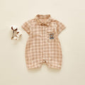 Baby Boy Cotton Plaid Print Applique Outdoor Romper